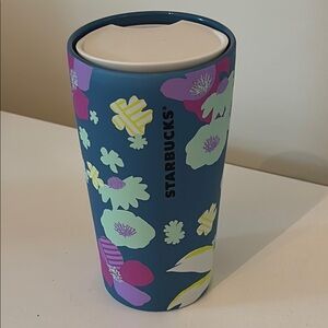 Starbucks 2022 Blue Spring Floral Matte Ceramic Tumbler 12oz with lid